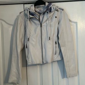 White leather with inside blue/white the dye jacket